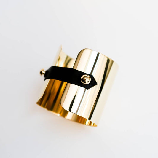 Riley Brass & Black Leather Cuff