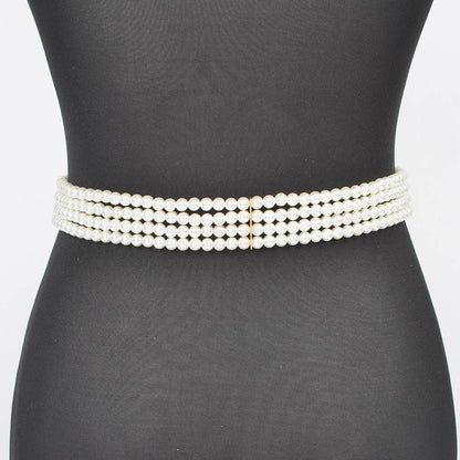 Oversized Flower Pearl Elastic Belt: BK