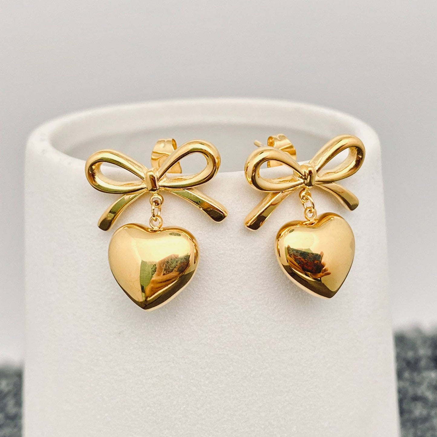 Adeline Gold Bow & Heart Earrings