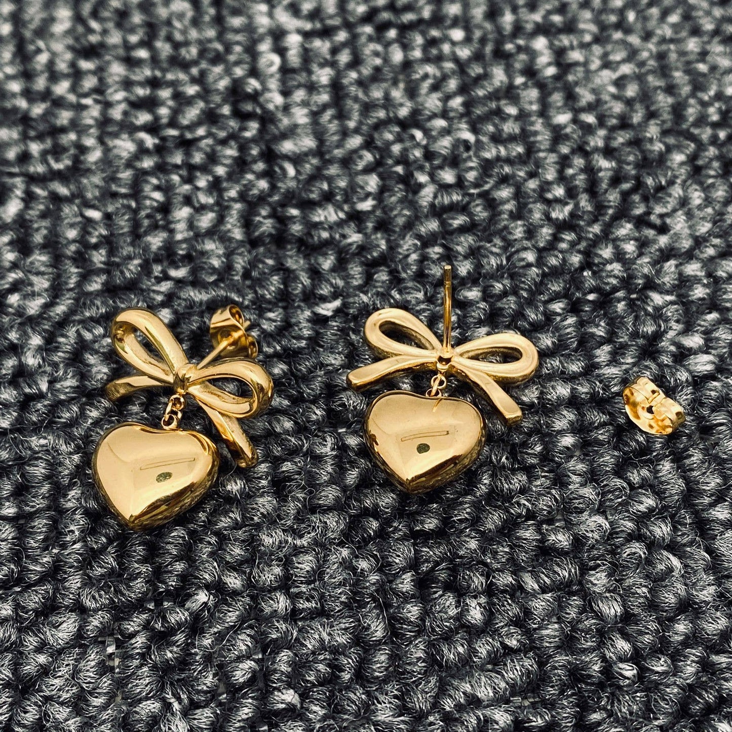 Adeline Gold Bow & Heart Earrings