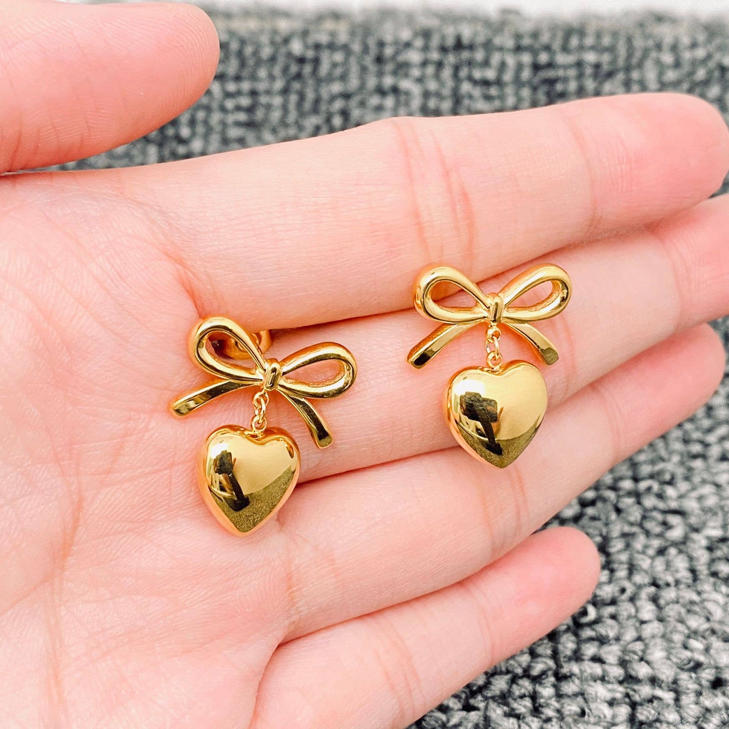 Adeline Gold Bow & Heart Earrings