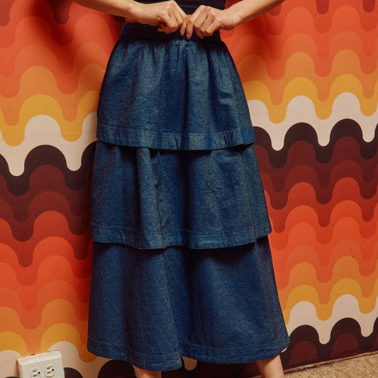 Sydney Denim Tiered Midi Skirt