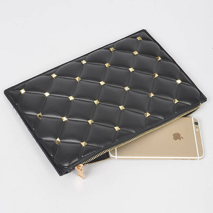 Studded Quilted Faux Leather Pouch: Black