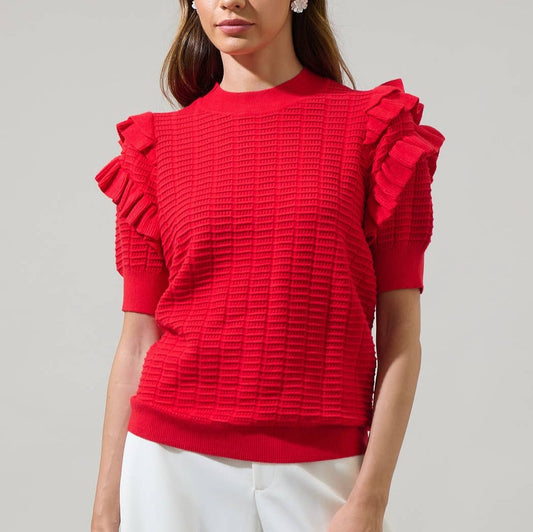 Rosie Ruffle Short Sleeve Top, Ruby Red