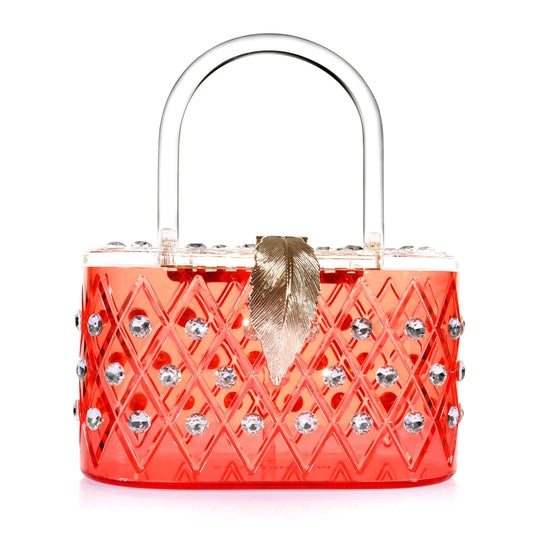 Jackie Vintage Style Crystal Acrylic Bag, Coral Red