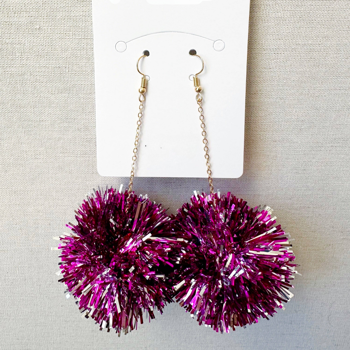 Gabby Tinsel Earrings, Magenta