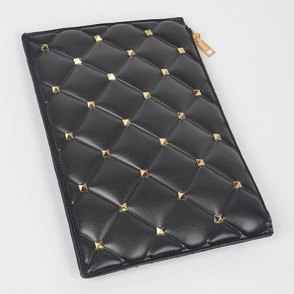 Studded Quilted Faux Leather Pouch: Black