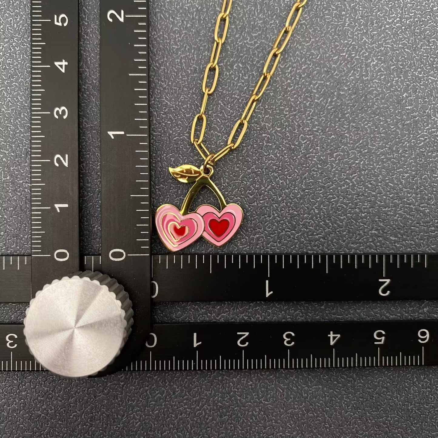 Pink Heart Cherry Charm Necklace