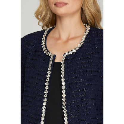 Carrie Rhinestone Trim Blazer Jacket, Navy