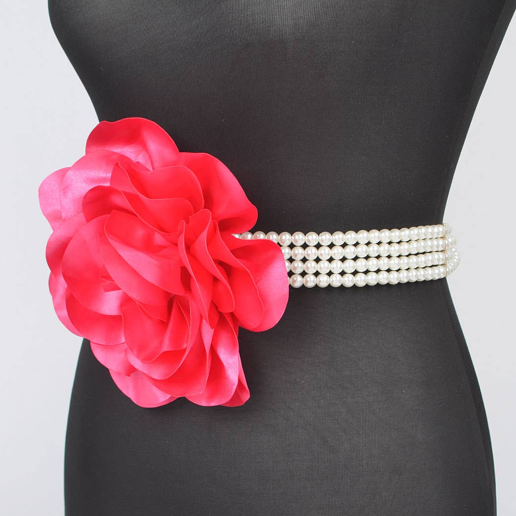 Oversized Flower Pearl Elastic Belt: BK