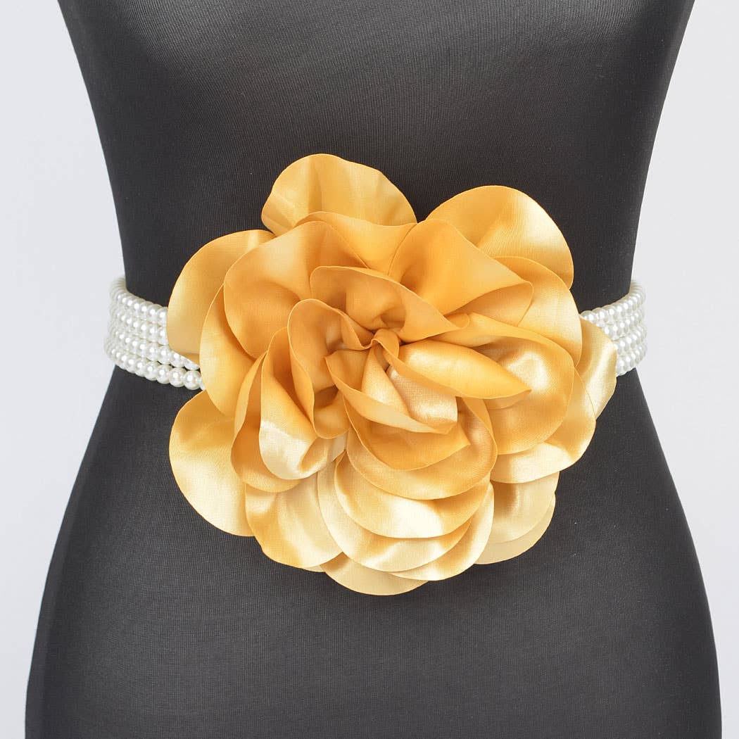 Oversized Flower Pearl Elastic Belt: BK