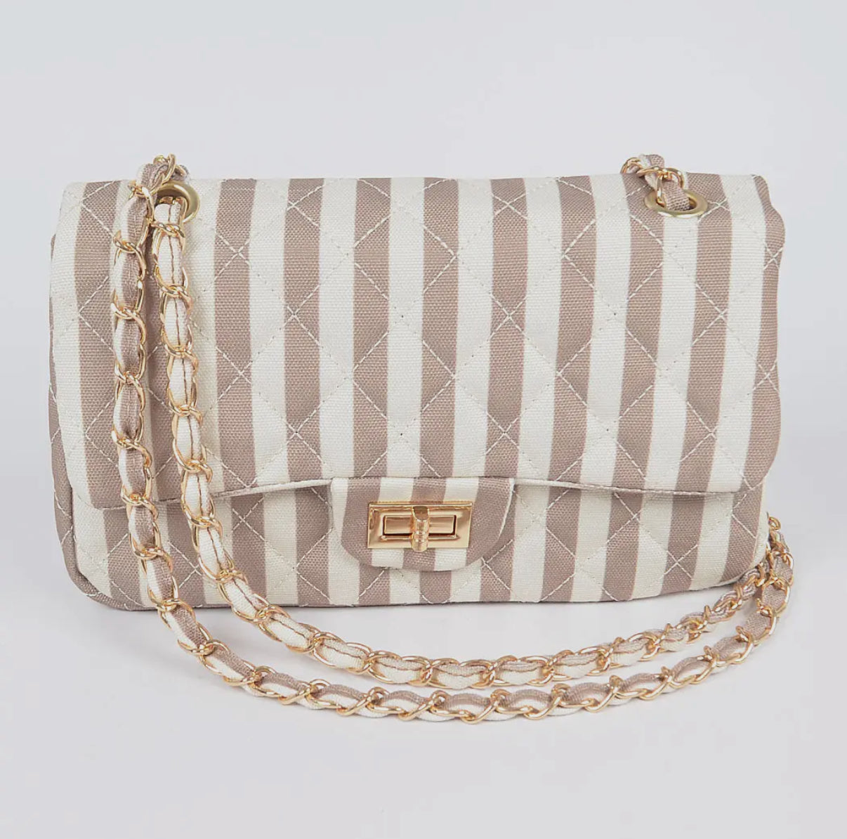 Beige and cream stripe quilted fabric purse 