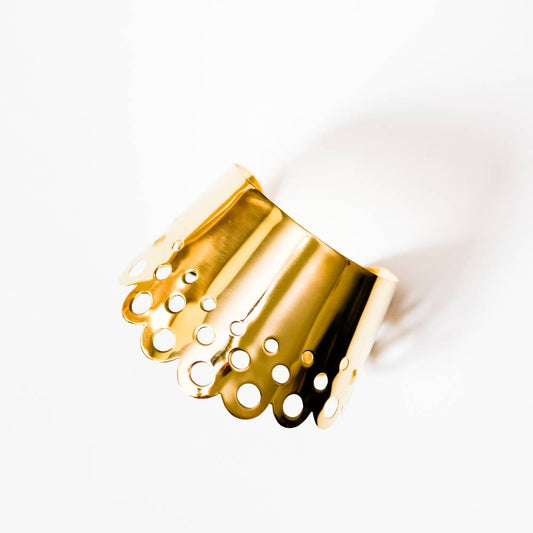 Brass scallop cuff with small circle cut outs