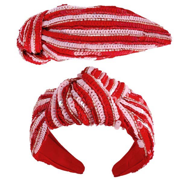 Red pink sequin stripe headband 