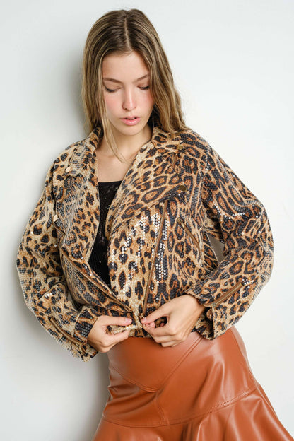 Sequined Leopard Moto Jacket