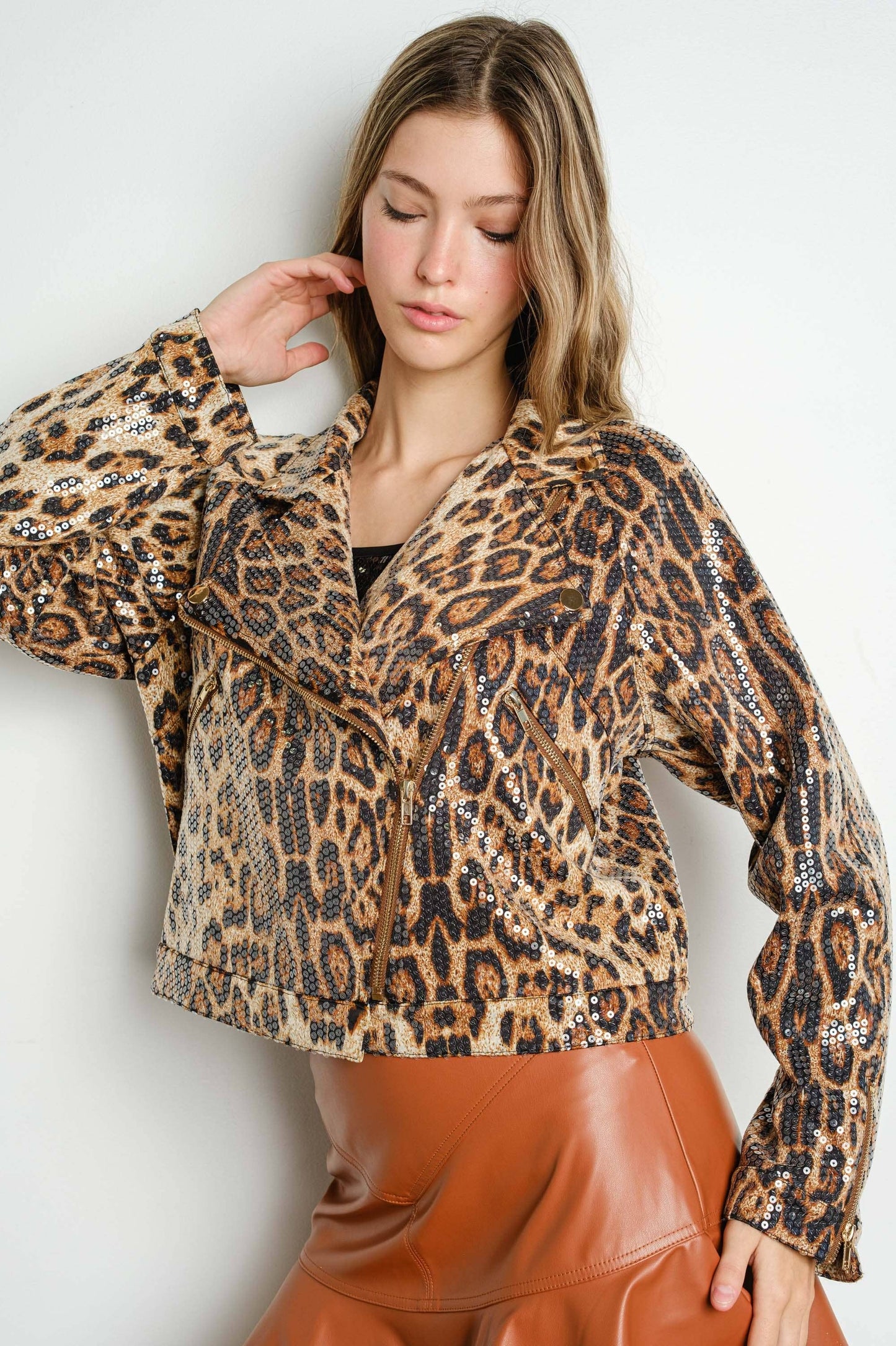 Sequined Leopard Moto Jacket