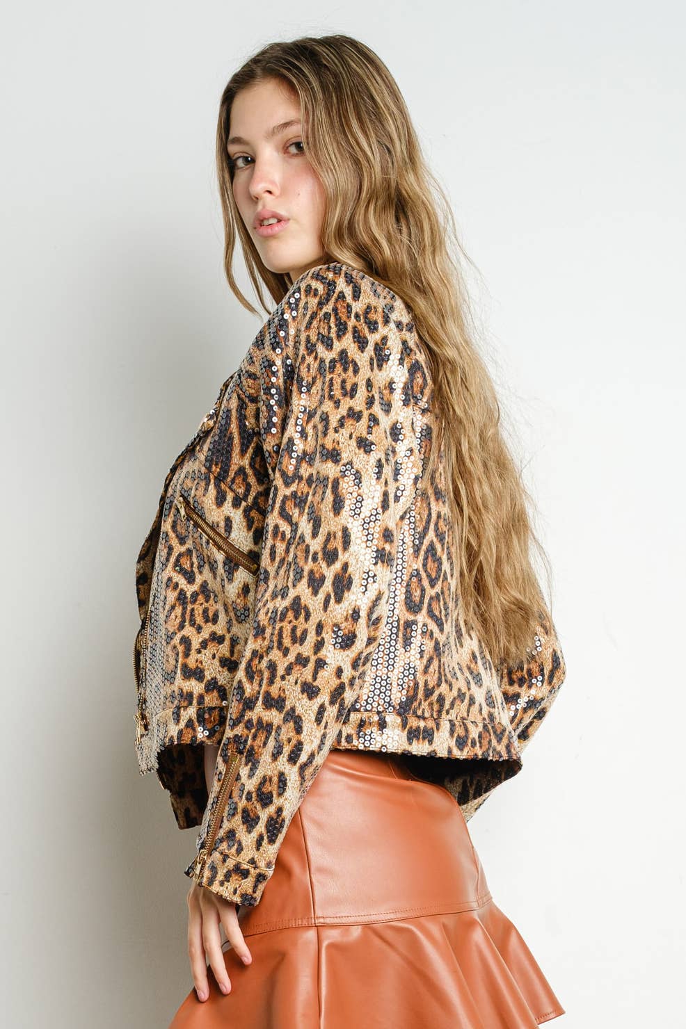 Sequined Leopard Moto Jacket