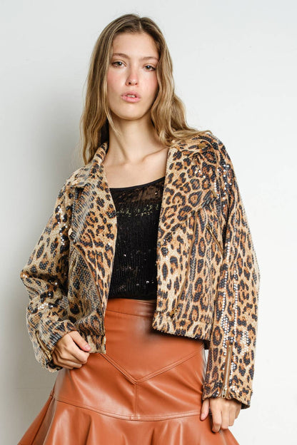 Sequined Leopard Moto Jacket