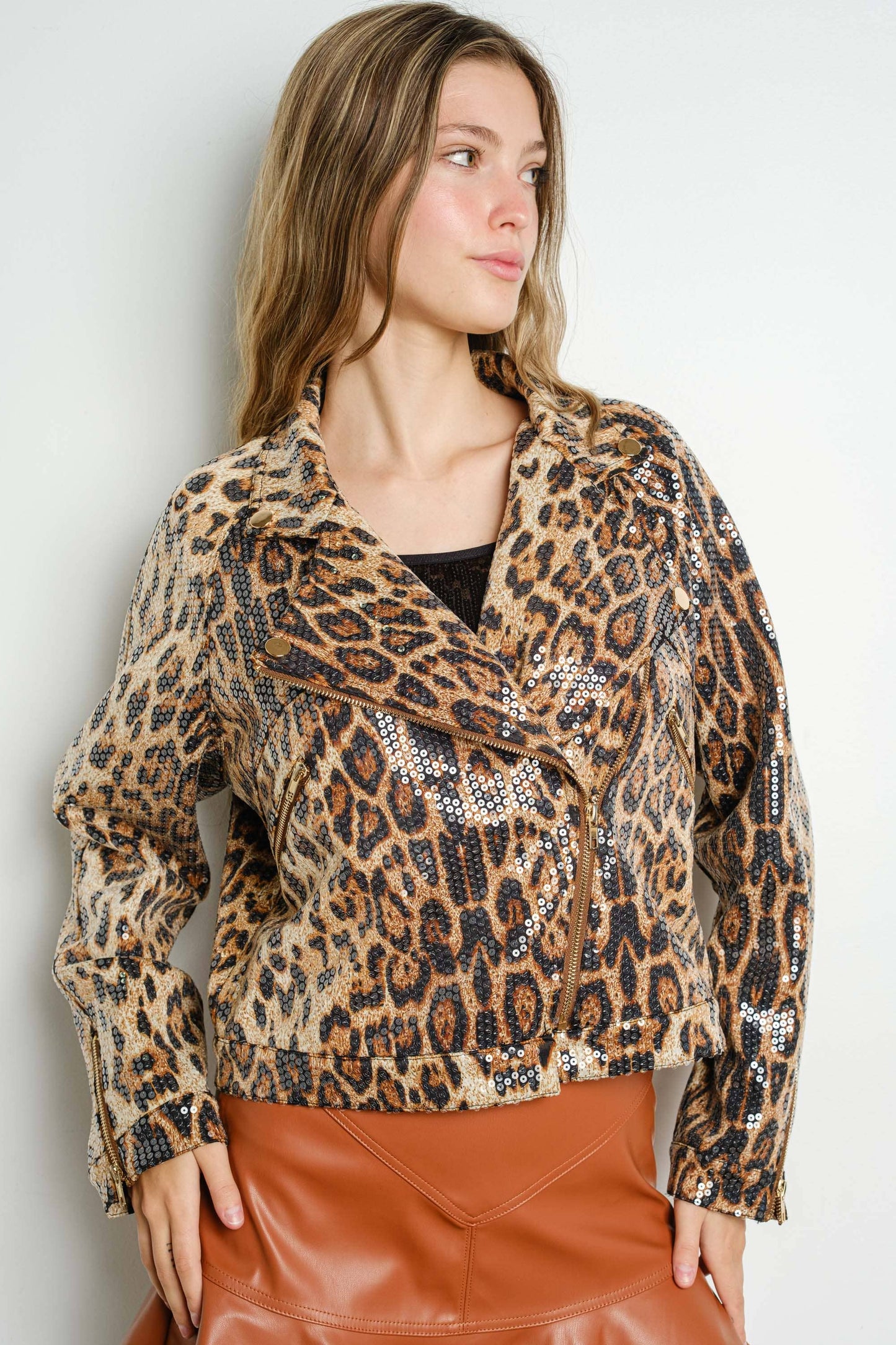 Sequined Leopard Moto Jacket