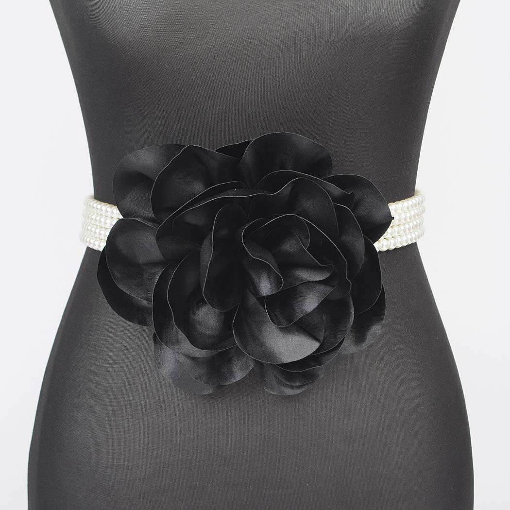 Oversized Flower Pearl Elastic Belt: BK