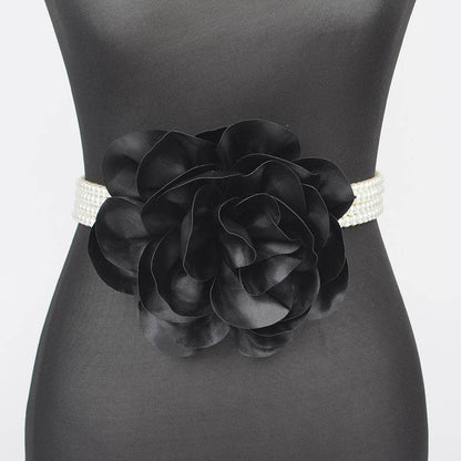 Oversized Flower Pearl Elastic Belt: BK