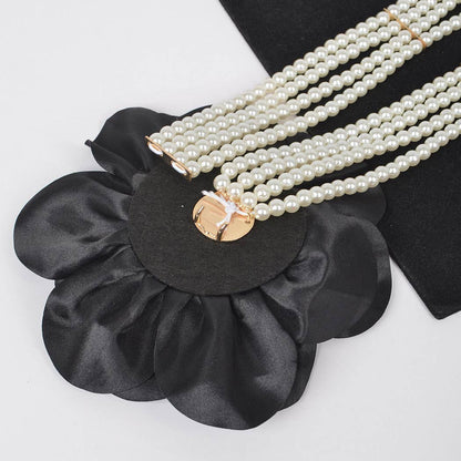 Oversized Flower Pearl Elastic Belt: BK