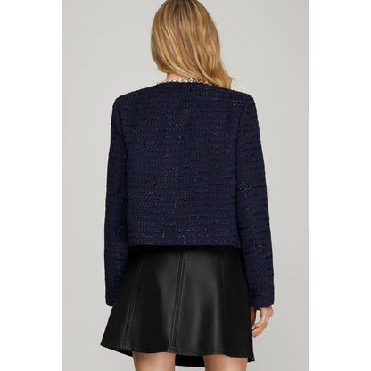 Carrie Rhinestone Trim Blazer Jacket, Navy