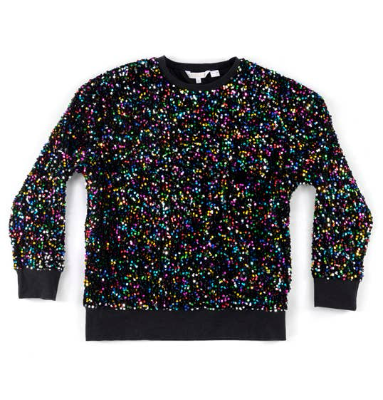 black multi colored sequin top