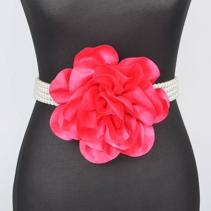 Oversized Flower Pearl Elastic Belt: BK