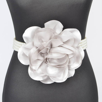 Oversized Flower Pearl Elastic Belt: BK