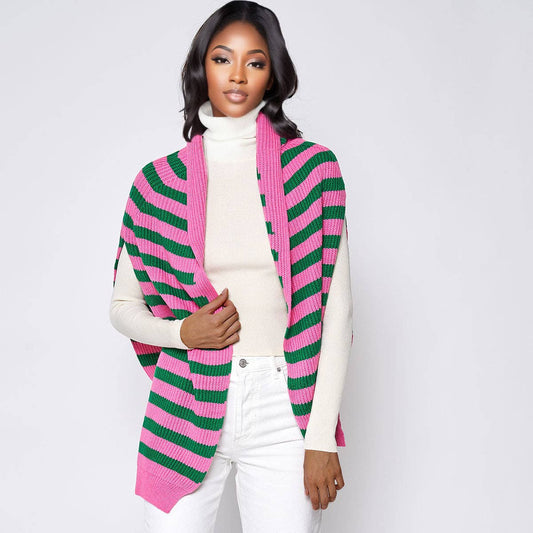 Piper Convertible Sweater Scarf, Pink & Green Stripe