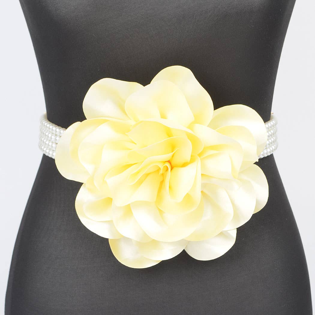 Oversized Flower Pearl Elastic Belt: BK