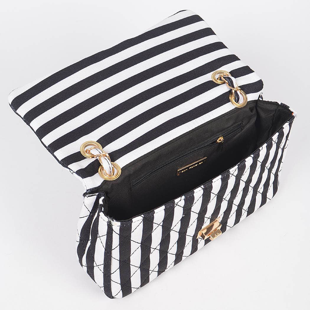 Quilted Stripe Shoulder Clutch: Blue