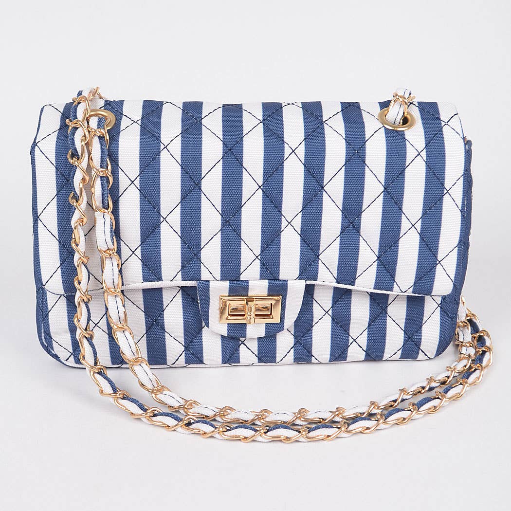 Quilted Stripe Shoulder Clutch: Blue