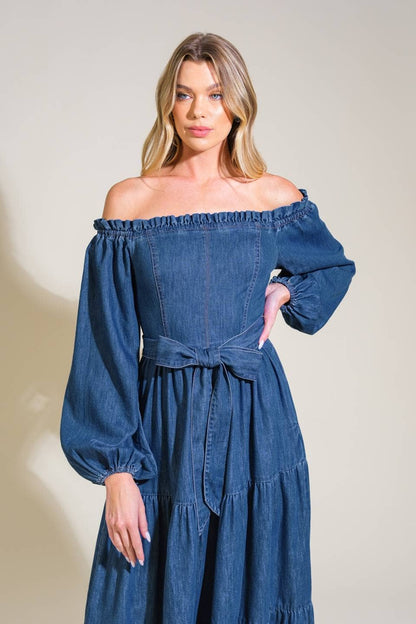 Darcy Off The Shoulder Denim Midi Dress