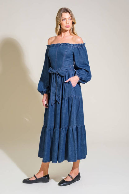 Darcy Off The Shoulder Denim Midi Dress